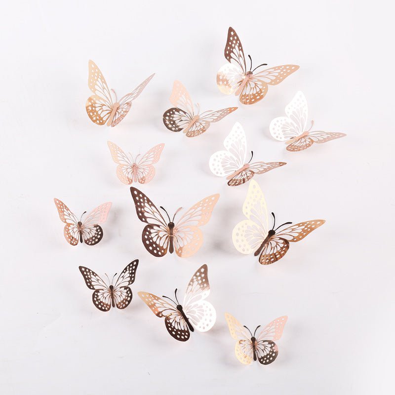 3D Butterfly Wall Decoration (12 pcs) - Metallic Gold - Give Fun