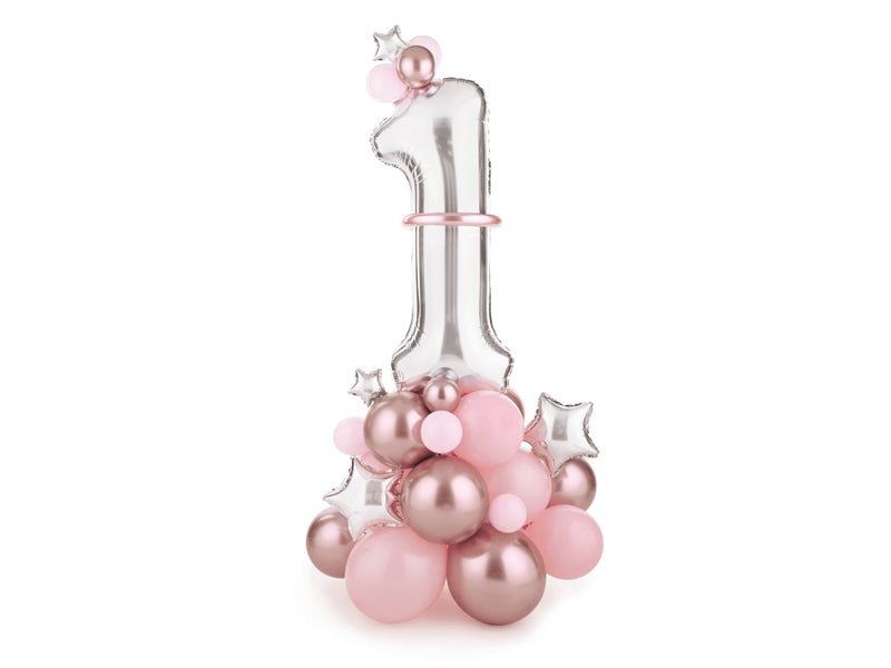 1st Birthday Balloon Bouquet Kit - Pink, Rose Gold & Silver Balloons | 35x55 Inches - Ellie's Party Supply