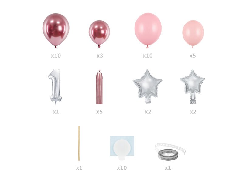 1st Birthday Balloon Bouquet Kit - Pink, Rose Gold & Silver Balloons | 35x55 Inches - Ellie's Party Supply