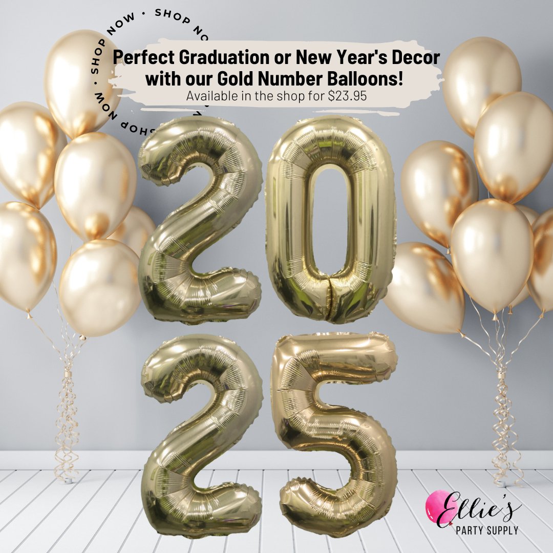 2025 Giant Gold Mylar Foil Number NYE Balloons (32 Inches) - Ellie's Party Supply