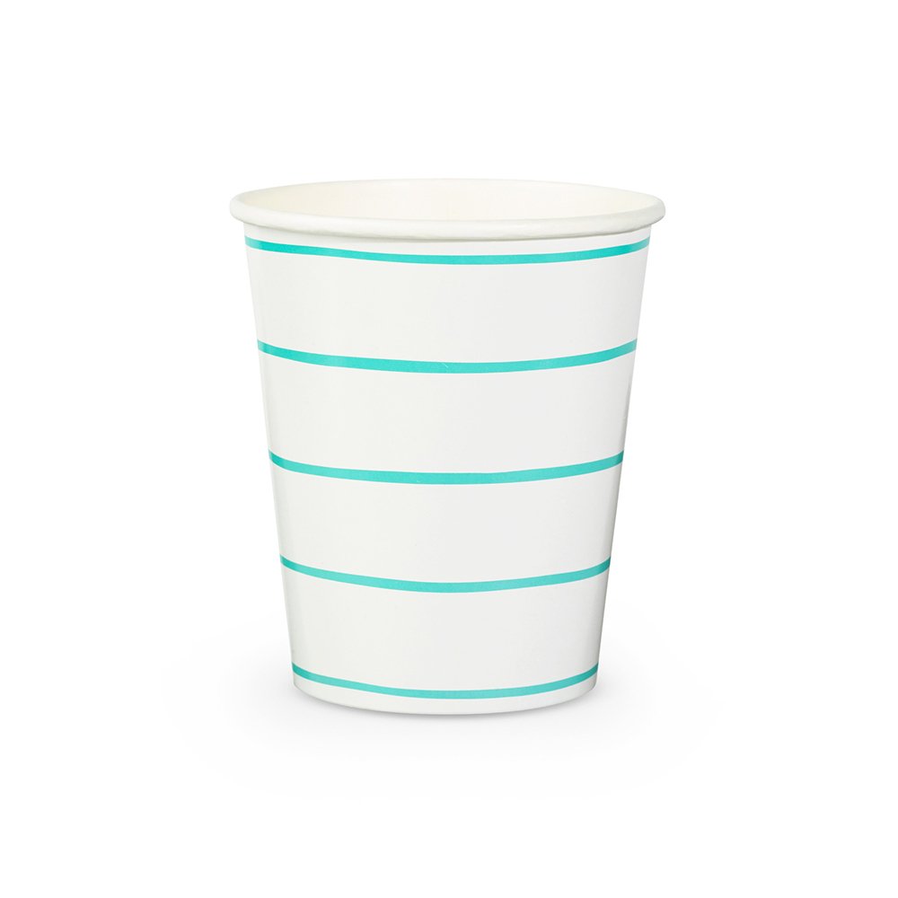 Aqua Green Striped Paper Cups (Set of 8) - Ellie's Party Supply