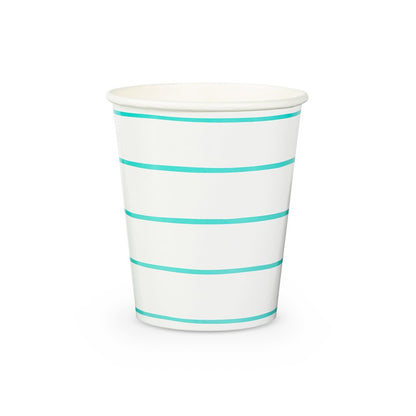 Aqua Green Striped Paper Cups (Set of 8) - Ellie's Party Supply