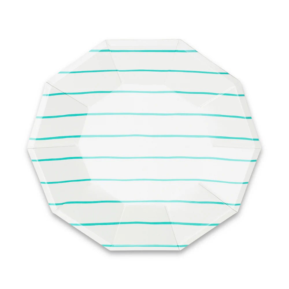 Aqua Green Striped Paper Plates (Set of 8) - Ellie's Party Supply