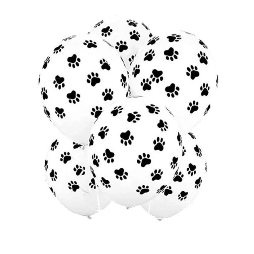 Black and White Paw Print Latex Balloons (10 Pack) - Ellie's Party Supply