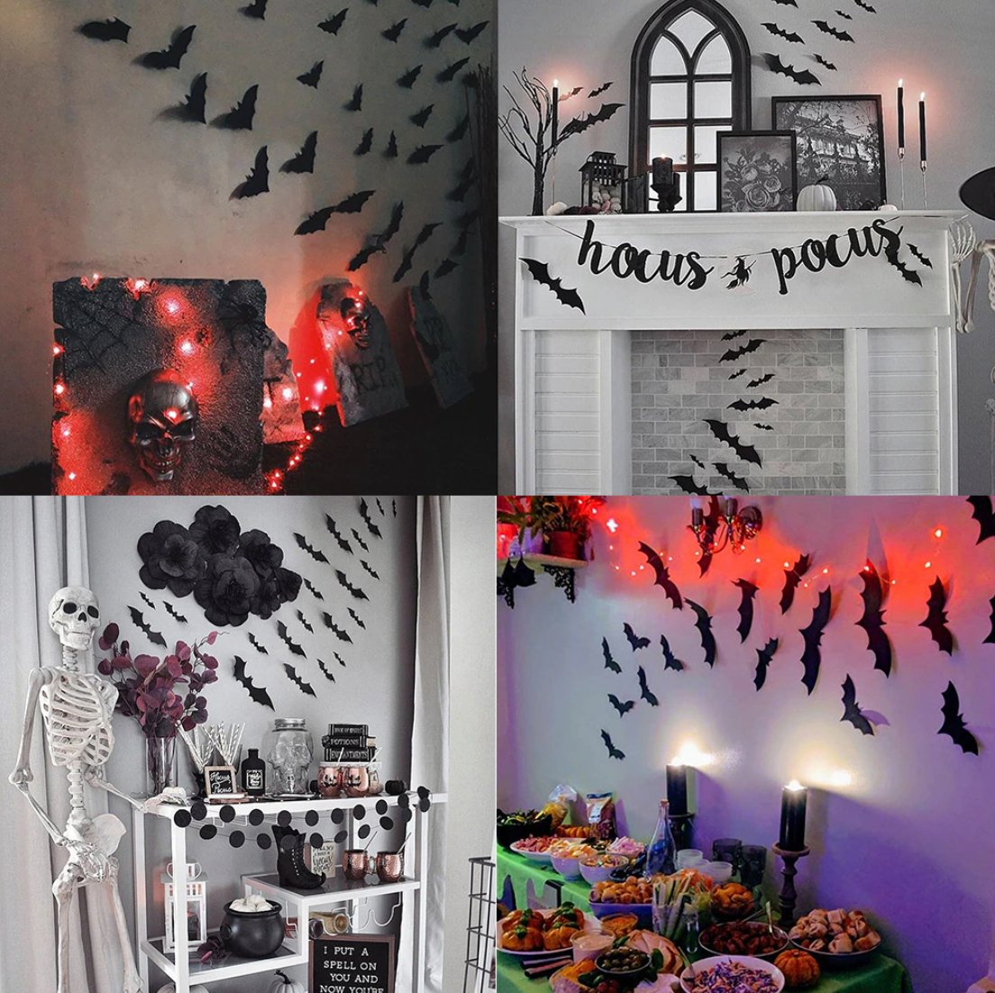 Black Halloween Bat Wall Decal Decor (Set of 12) - Ellie's Party Supply