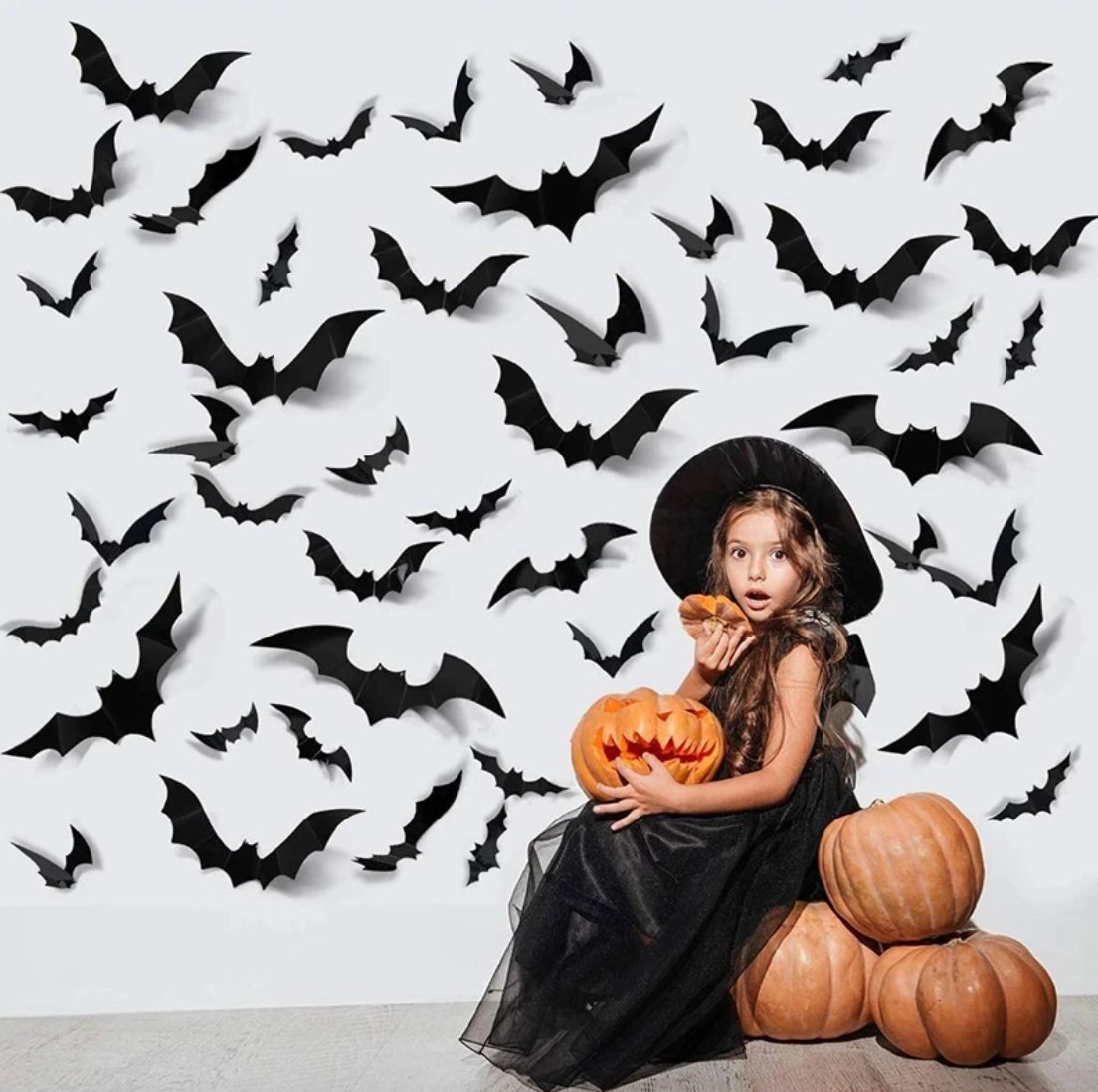 Black Halloween Bat Wall Decal Decor (Set of 12) - Ellie's Party Supply