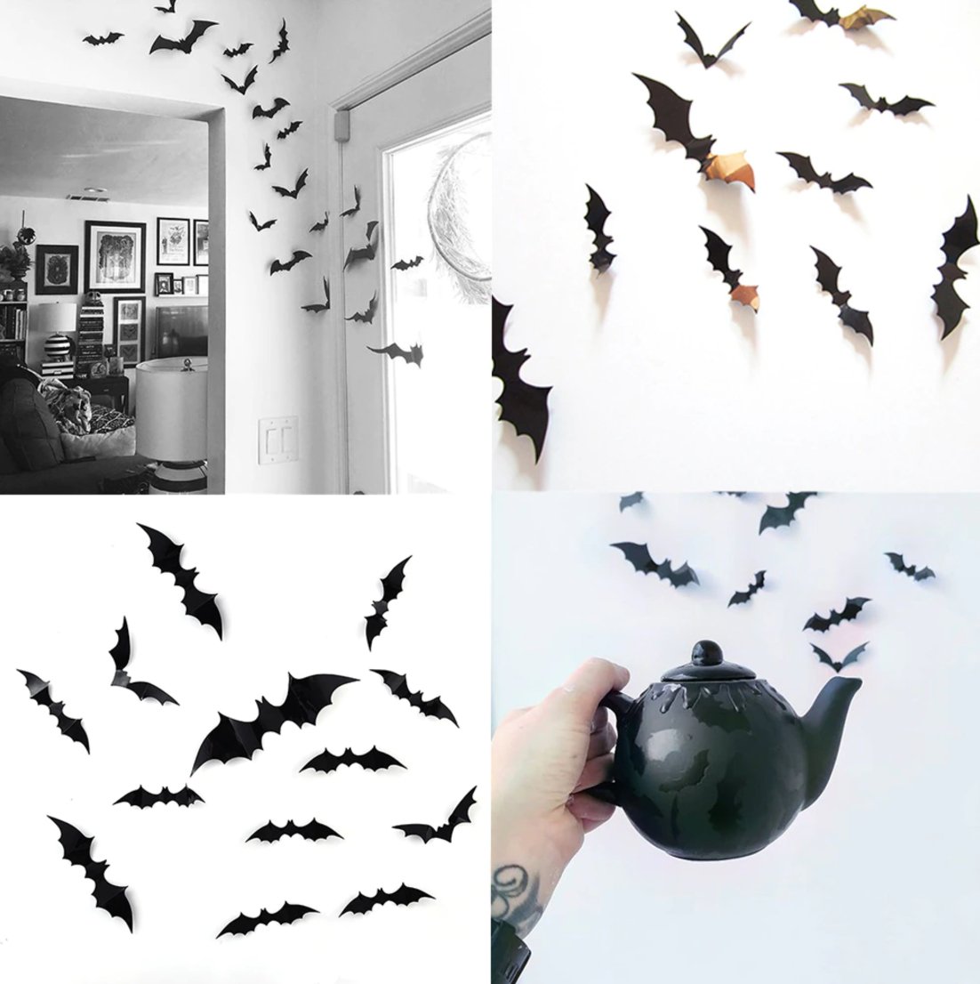 Black Halloween Bat Wall Decal Decor (Set of 12) - Ellie's Party Supply