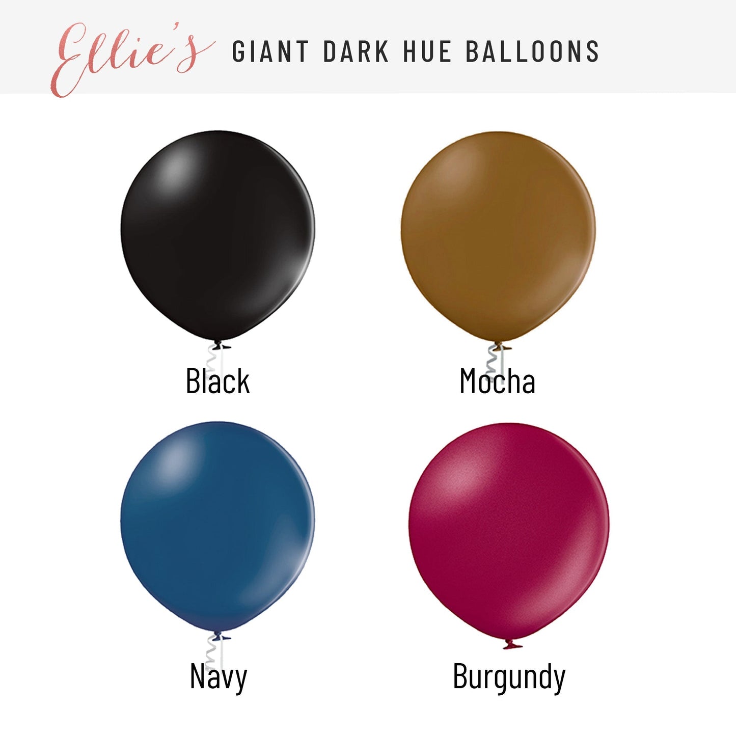 Black, Navy, Mocha Brown, Burgundy 24" (2 Foot) Dark Extra Large Giant Balloons - Ellie's Party Supply