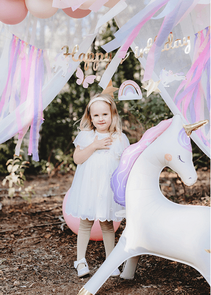 Foil Unicorn Balloon - Beige with Gold & Pastel Accents | 44.5x32.7 Inches | Air or Helium - Ellie's Party Supply