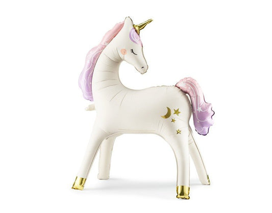 Foil Unicorn Balloon - Beige with Gold & Pastel Accents | 44.5x32.7 Inches | Air or Helium - Ellie's Party Supply