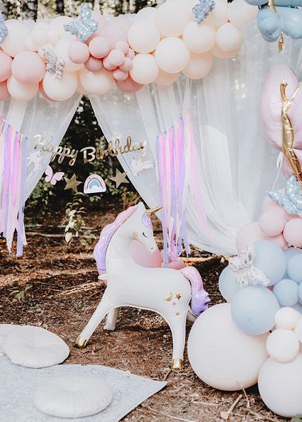 Foil Unicorn Balloon - Beige with Gold & Pastel Accents | 44.5x32.7 Inches | Air or Helium - Ellie's Party Supply