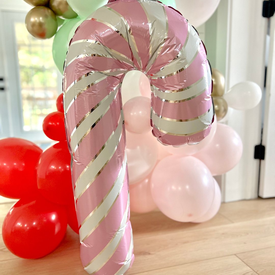 Giant Pastel Pink and White Candy Cane Christmas Balloon (39 Inches) - Ellie's Party Supply