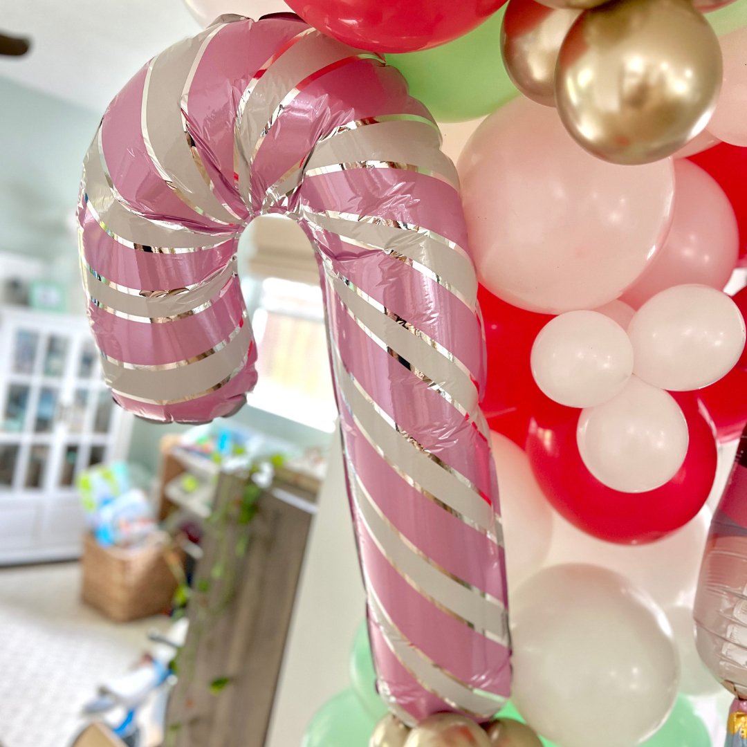 Giant Pastel Pink and White Candy Cane Christmas Balloon (39 Inches) - Ellie's Party Supply