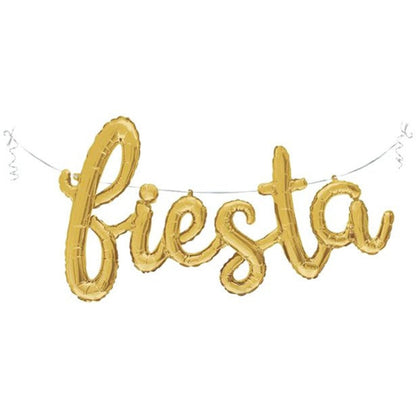 Gold Fiesta Script Balloon Banner (53" Long) - Ellie's Party Supply