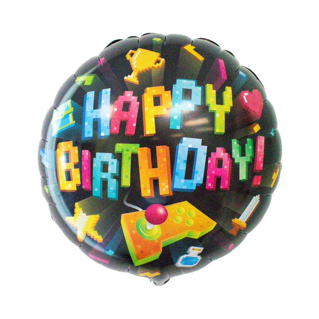 Happy Birthday Gaming Round Foil Balloon (18 Inches) - Ellie's Party Supply