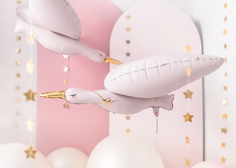 Light Pink Stork Foil Balloon - New Baby Party Centerpiece | 39x17 Inches - Ellie's Party Supply