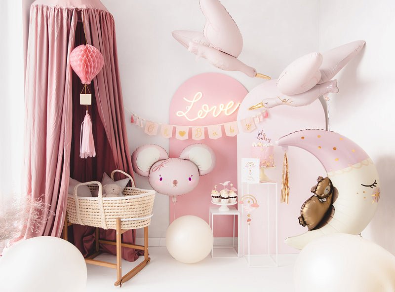 Light Pink Stork Foil Balloon - New Baby Party Centerpiece | 39x17 Inches - Ellie's Party Supply