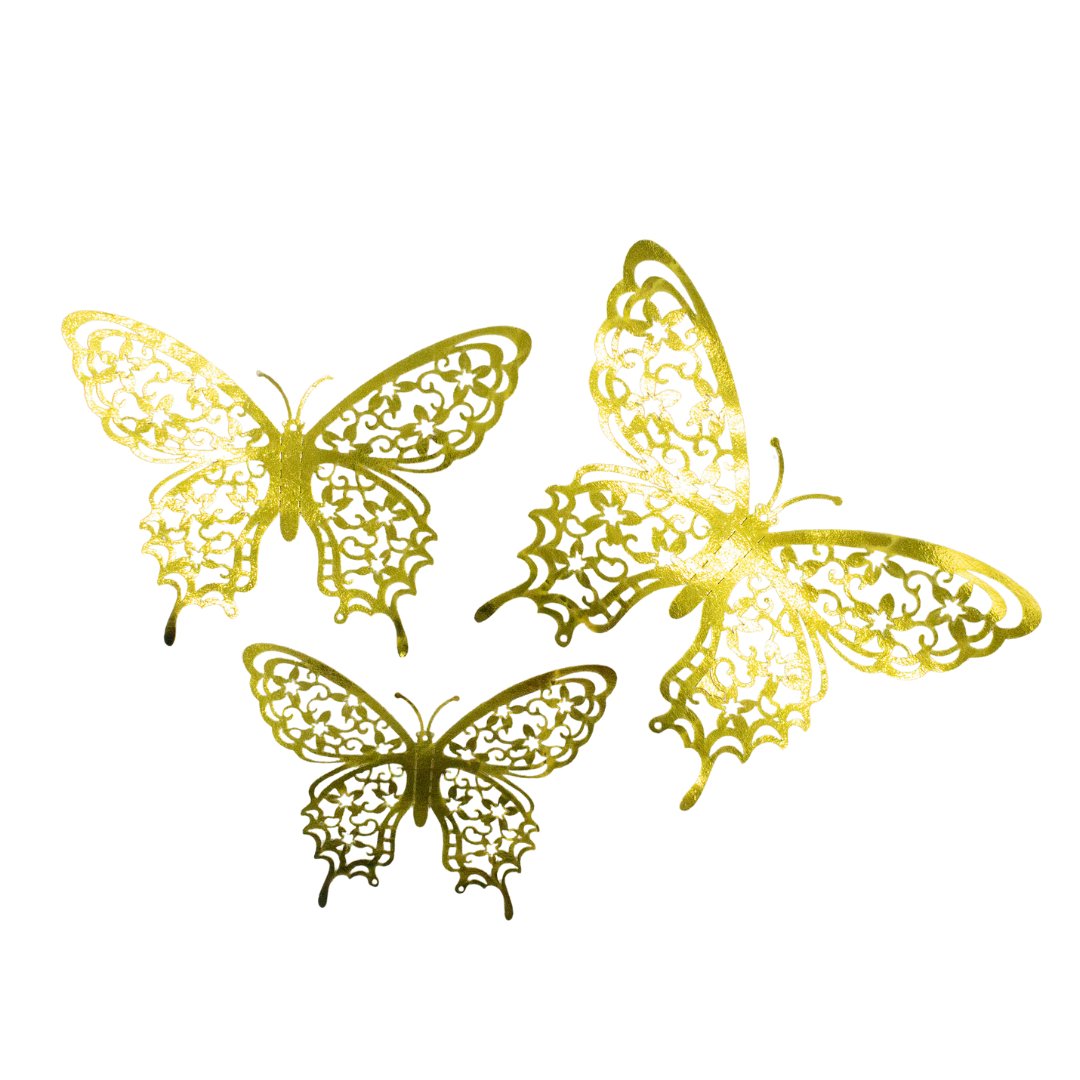 Metallic Gold 3D Butterfly Decor (Set of 12) - Ellie's Party Supply