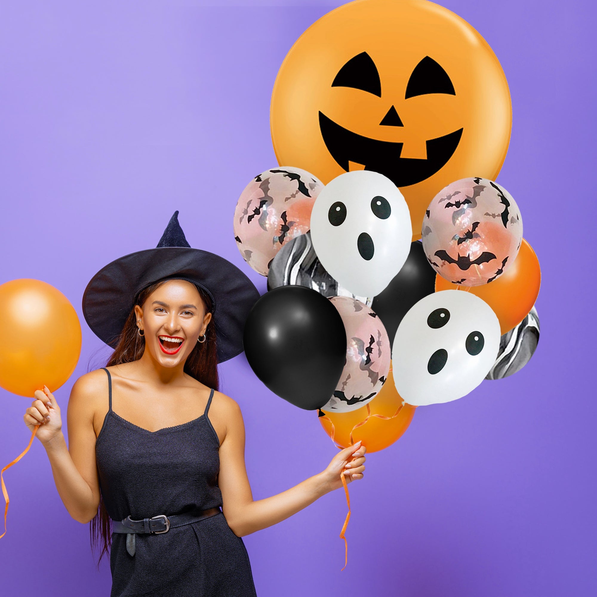 Orange and Black Halloween Balloon Bouquet - Ellie's Party Supply