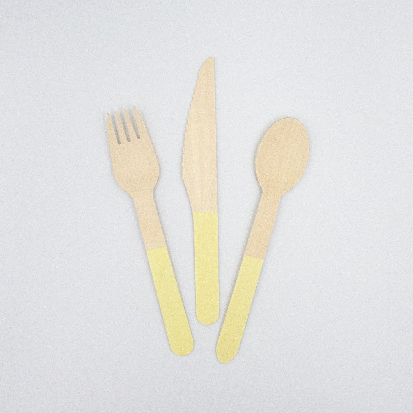 Pastel Yellow Wooden Utensils - Spoon, Fork, Knife (Set of 24) - Ellie's Party Supply