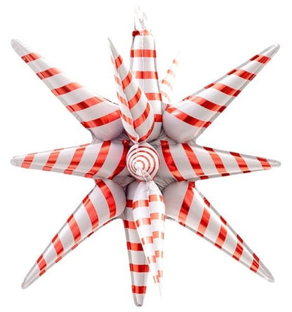 Red and White Candy Cane Starburst Balloon (22 Inches) - Ellie's Party Supply