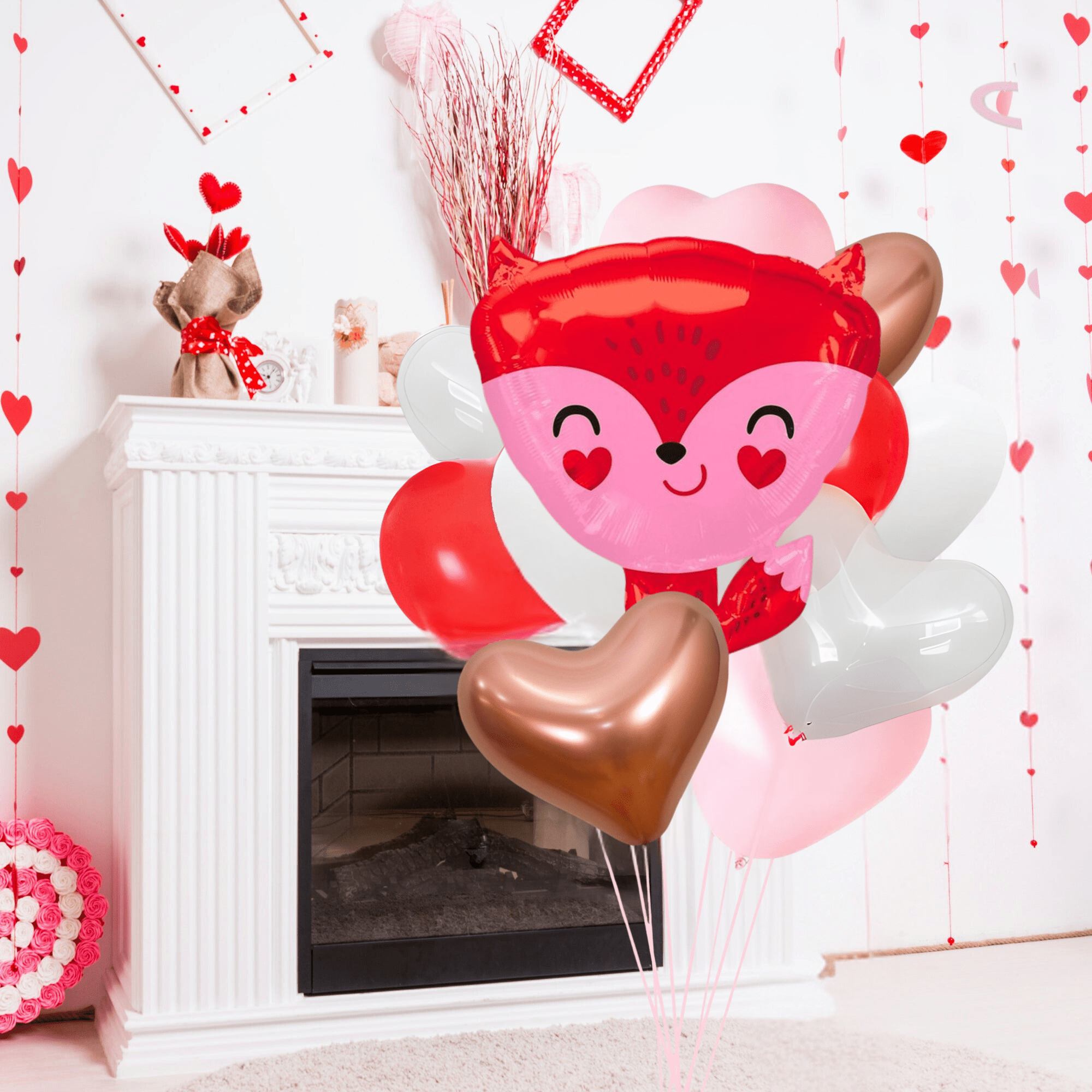 Red & Pink Cute Heart Fox Balloon Bouquet Kit (12 Pack) - Ellie's Party Supply