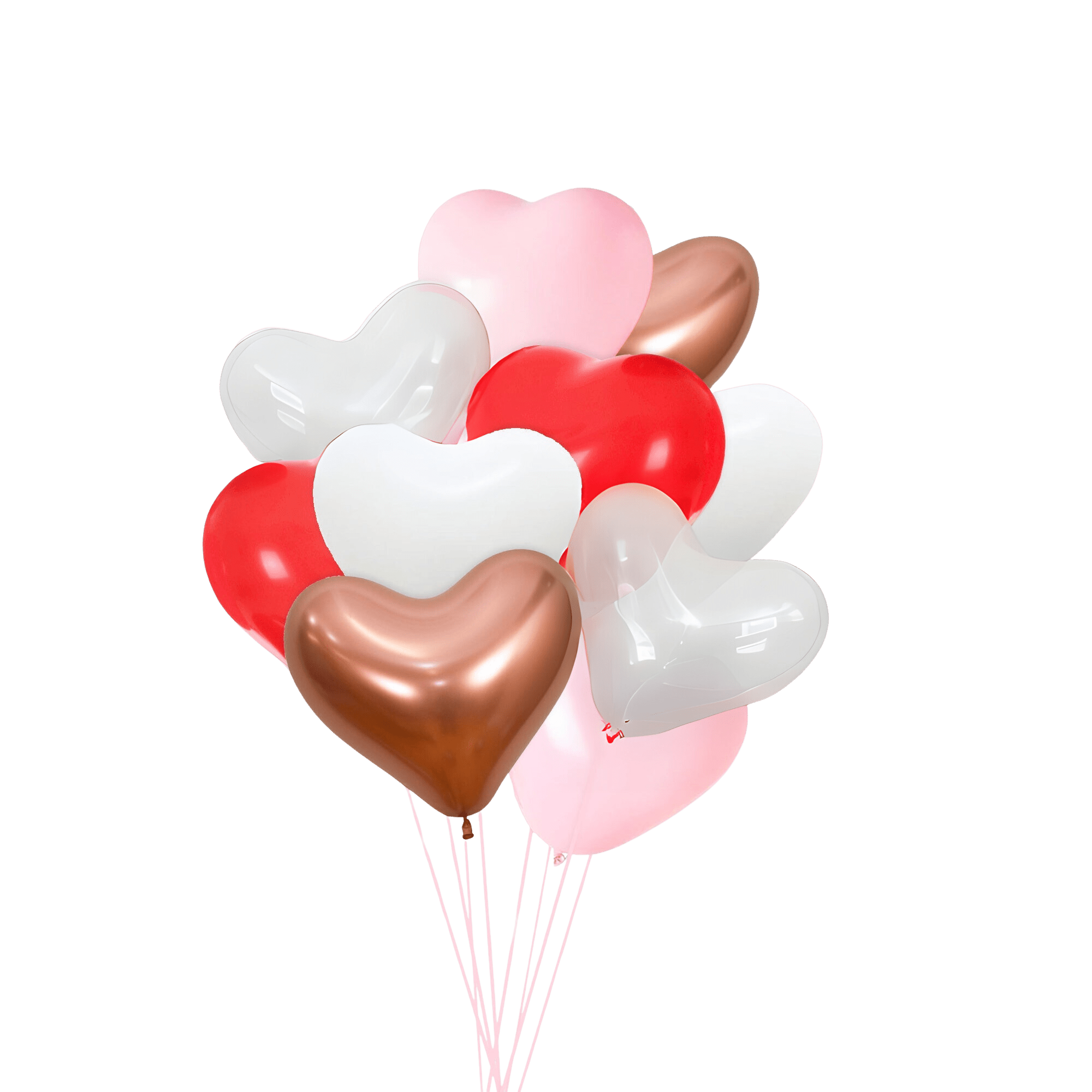 Red, White, Pink, & Rose Gold Heart Shaped Balloon Bouquet (10 Pack) - Ellie's Party Supply