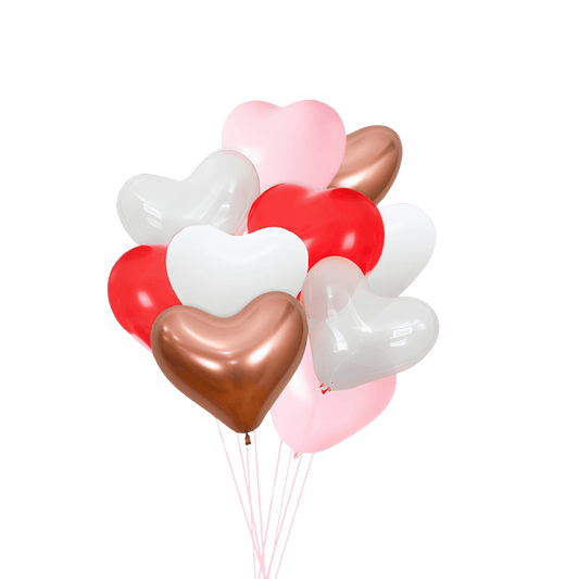 Red, White, Pink, & Rose Gold Heart Shaped Balloon Bouquet (10 Pack) - Ellie's Party Supply