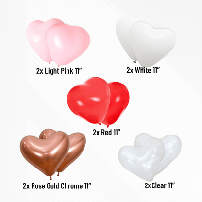 Red, White, Pink, & Rose Gold Heart Shaped Balloon Bouquet (10 Pack) - Ellie's Party Supply