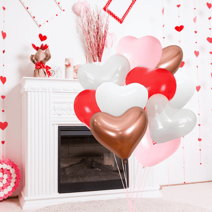 Red, White, Pink, & Rose Gold Heart Shaped Balloon Bouquet (10 Pack) - Ellie's Party Supply