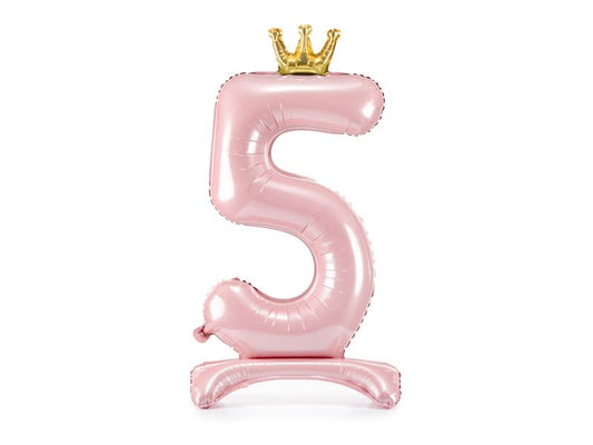 Standing Foil Number Balloon - Light Pink with Gold Crown | 33 Inches - Ellie's Party Supply