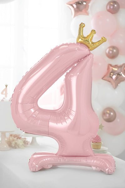 Standing Foil Number Balloon - Light Pink with Gold Crown | 33 Inches - Ellie's Party Supply