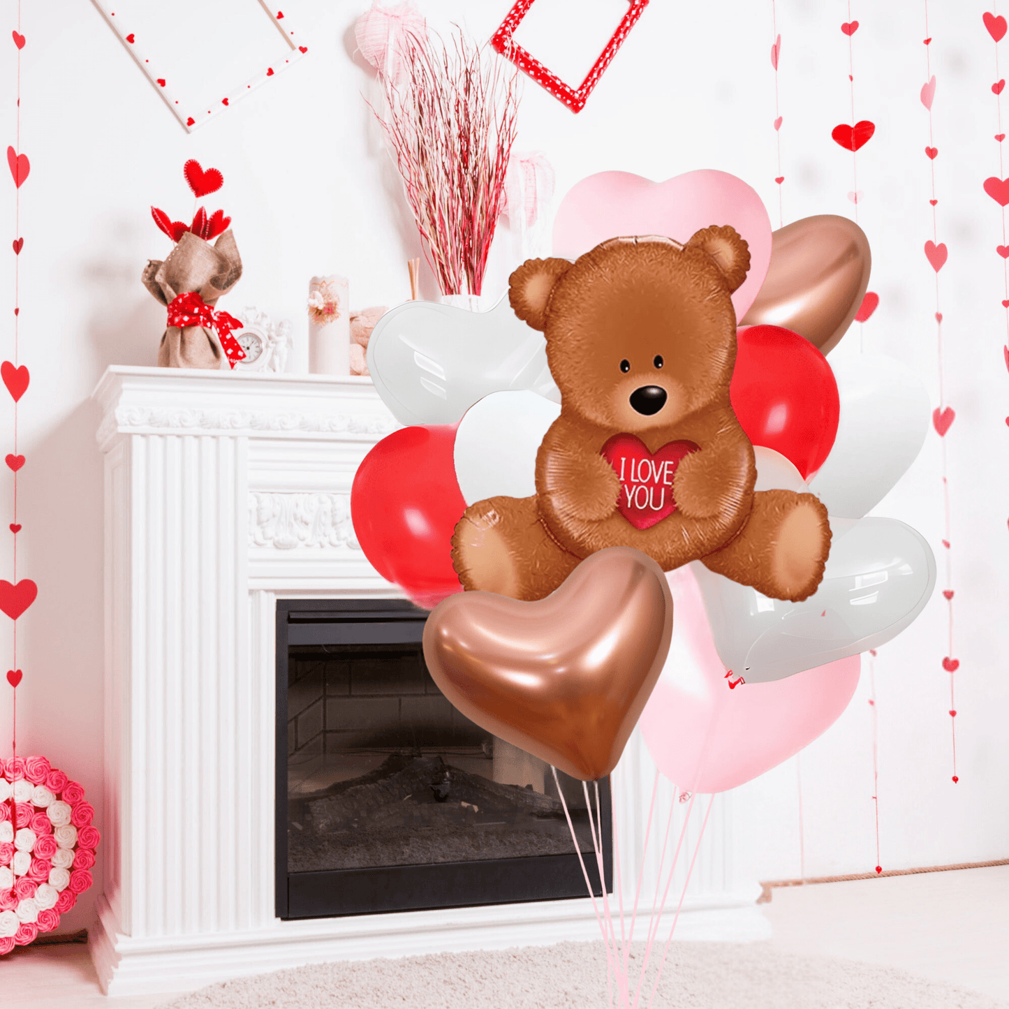 Teddy Bear I Love You Heart Balloon Bouquet Kit (11 Pack) - Ellie's Party Supply