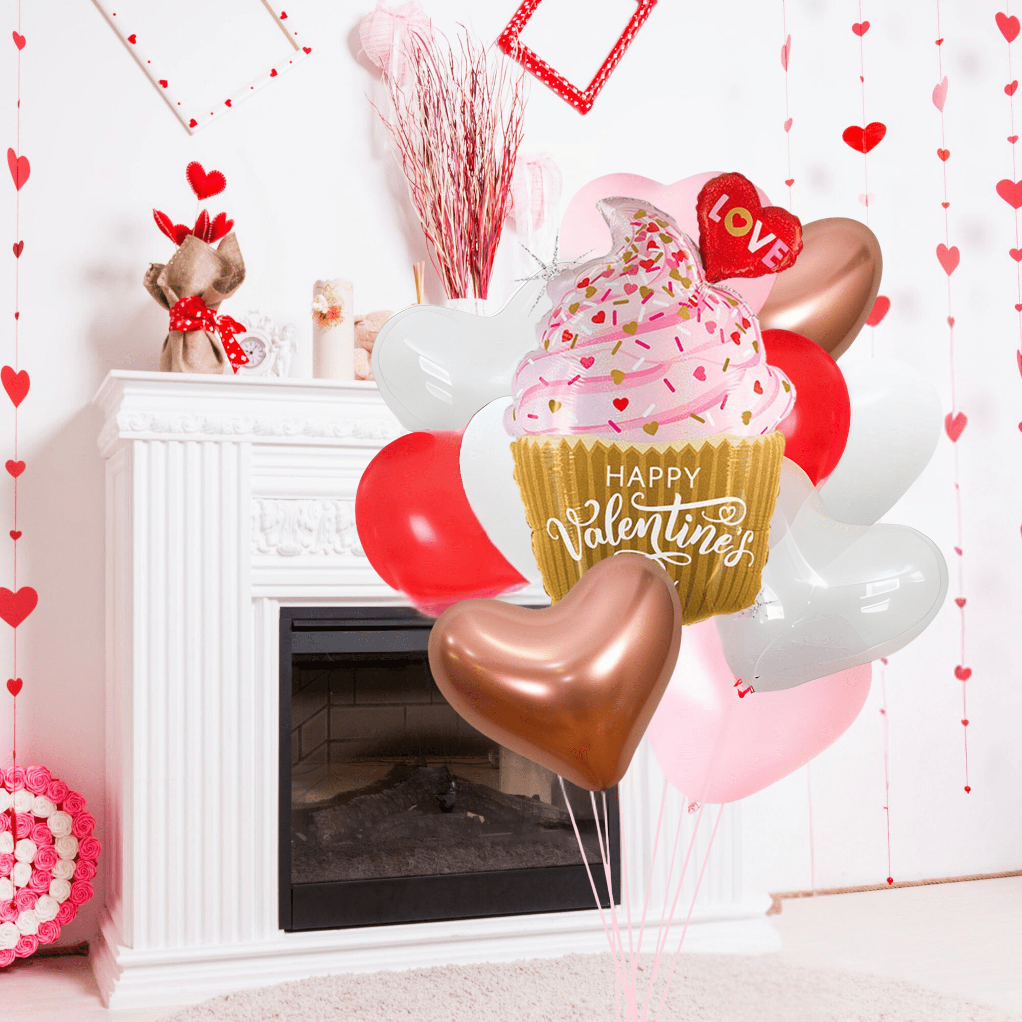 Valentine's Cupcake Heart Balloon Bouquet Kit (11 Pack) - Ellie's Party Supply