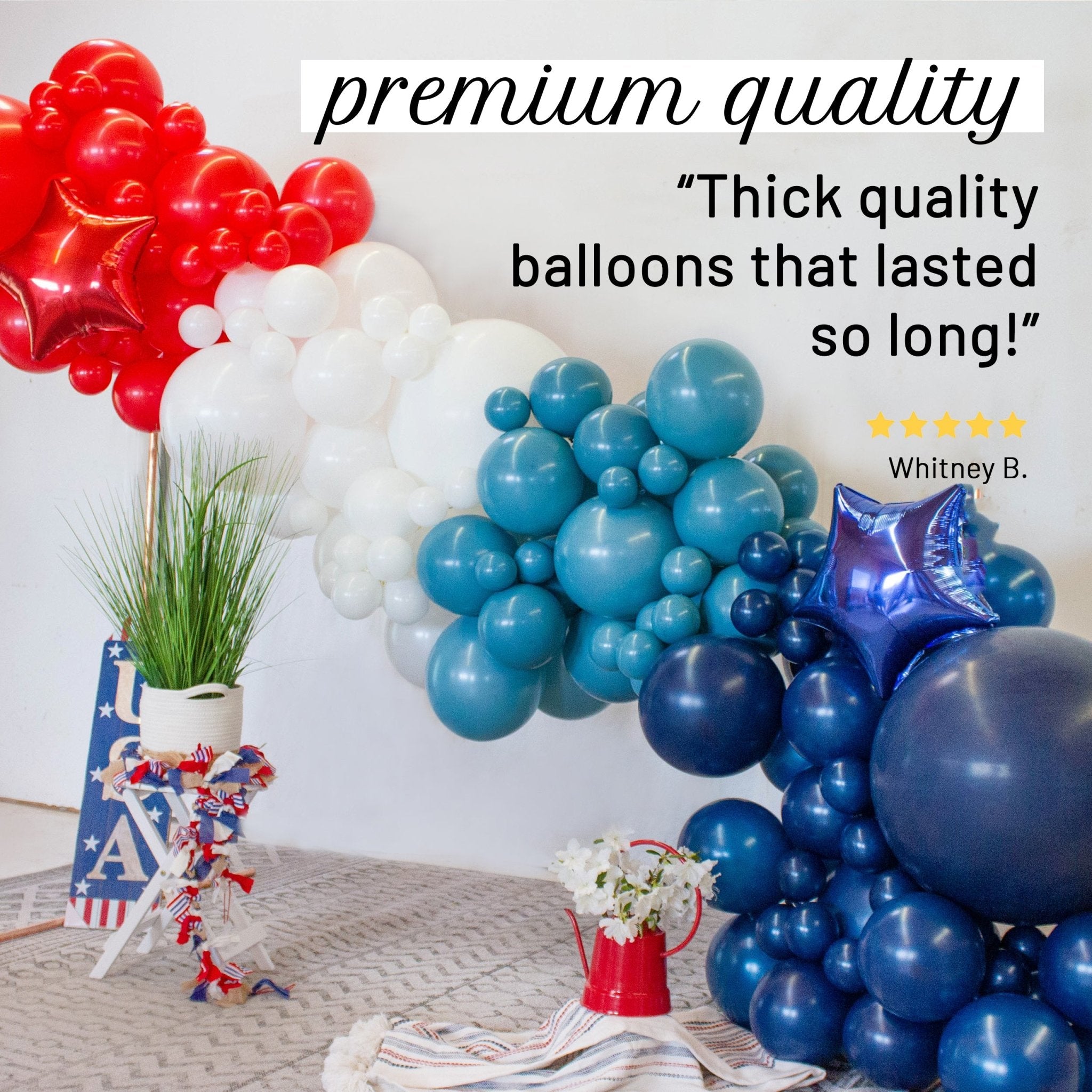 4th of July Balloon Arch - Patriotic Balloon Garland Kit - Ellie's Party Supply