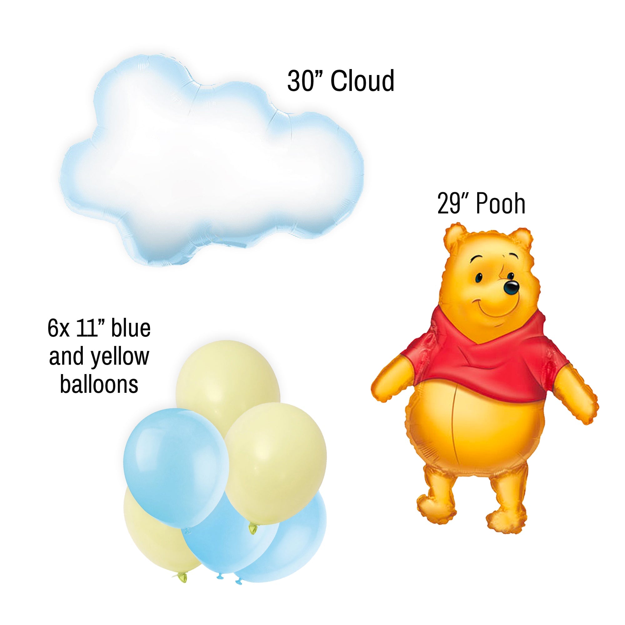 Blue and Yellow Classic Pooh Pastel Baby Shower Balloon Bouquet - Ellie's Party Supply