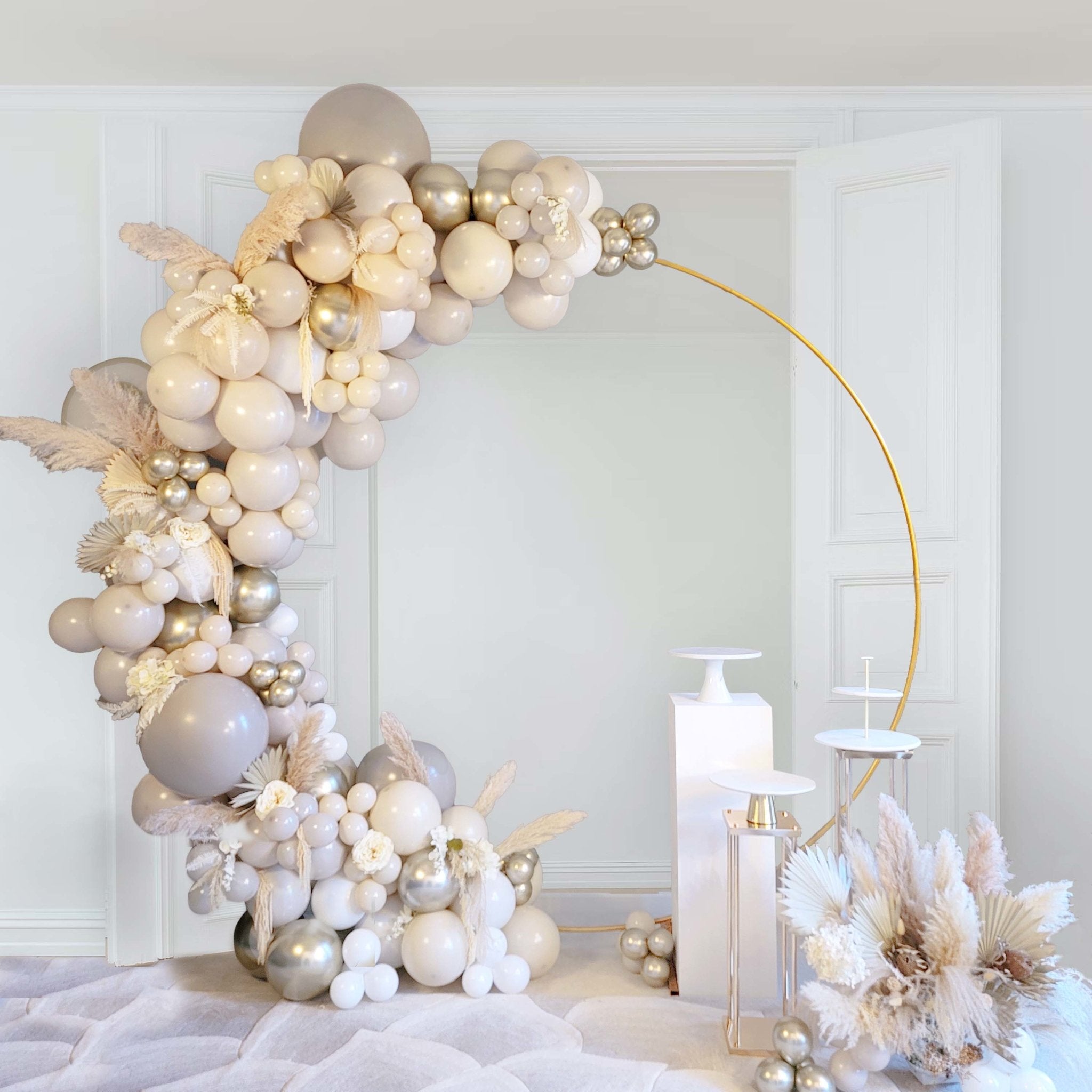 Boho Neutral Gold Balloon Arch Kit - Warm Gray, Linen, & Gold Balloon Garland Kit - Ellie's Party Supply