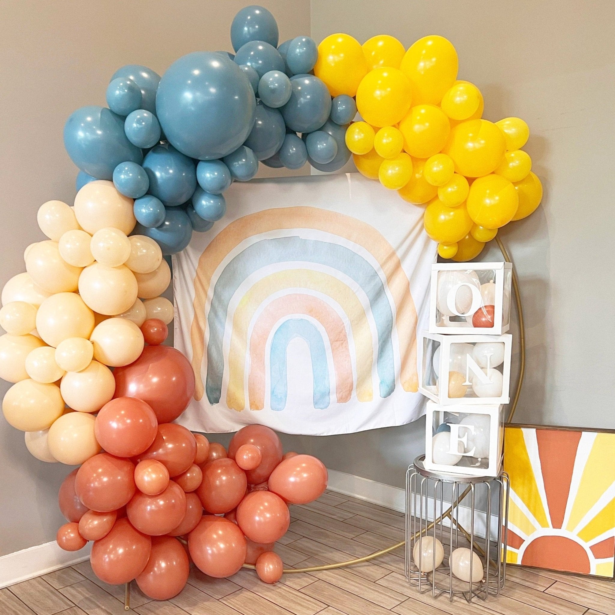 Boho Rainbow Balloon Arch - Blue & Orange Balloon Garland Kit - Ellie's Party Supply