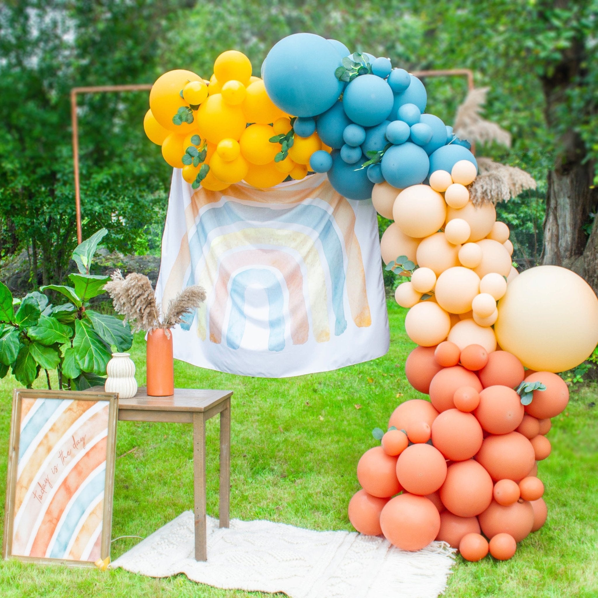 Boho Rainbow Balloon Arch - Blue & Orange Balloon Garland Kit - Ellie's Party Supply