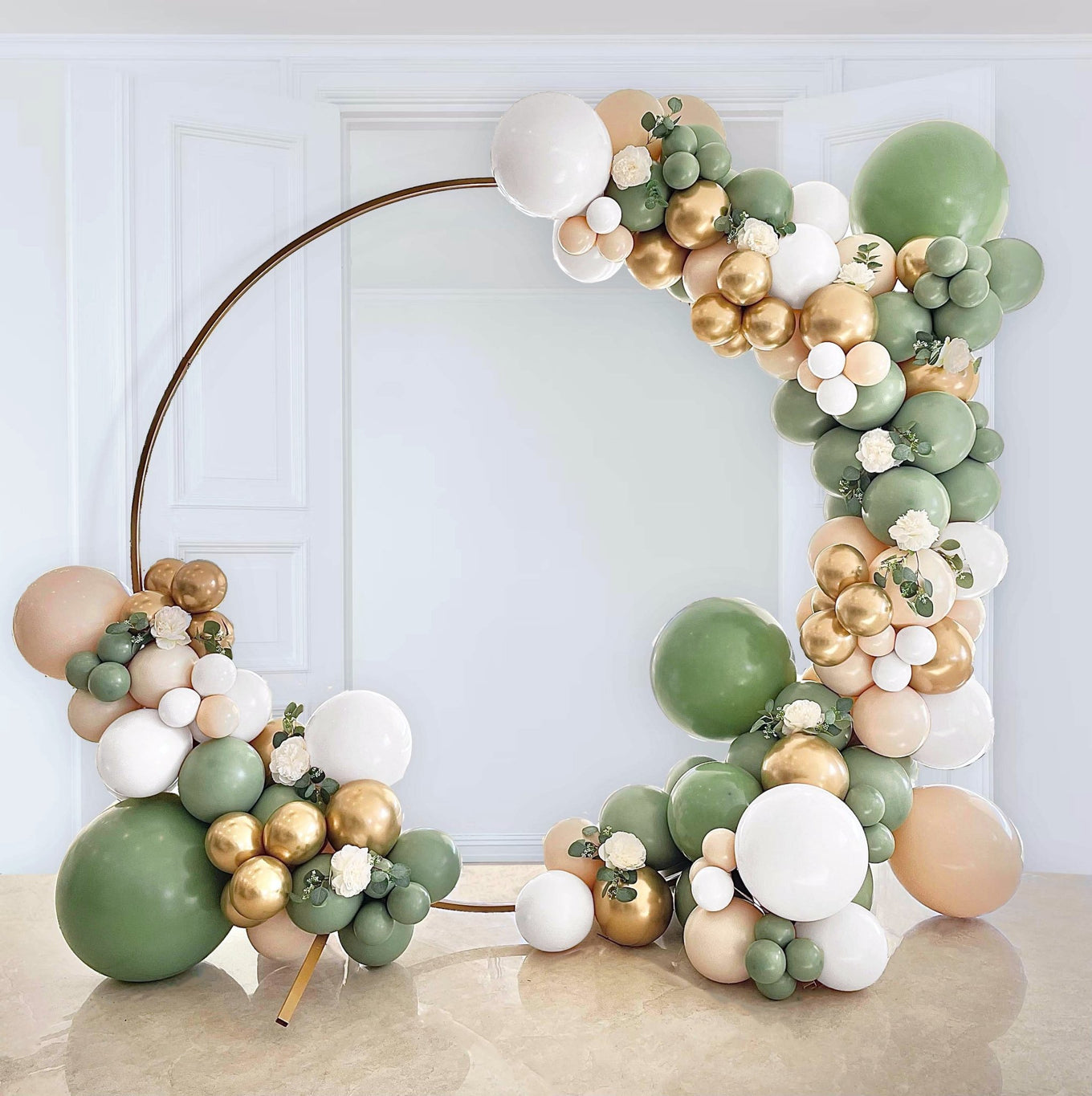 Boho Safari Balloon Arch - Sage & Gold Balloon Garland Kit - Ellie's Party Supply