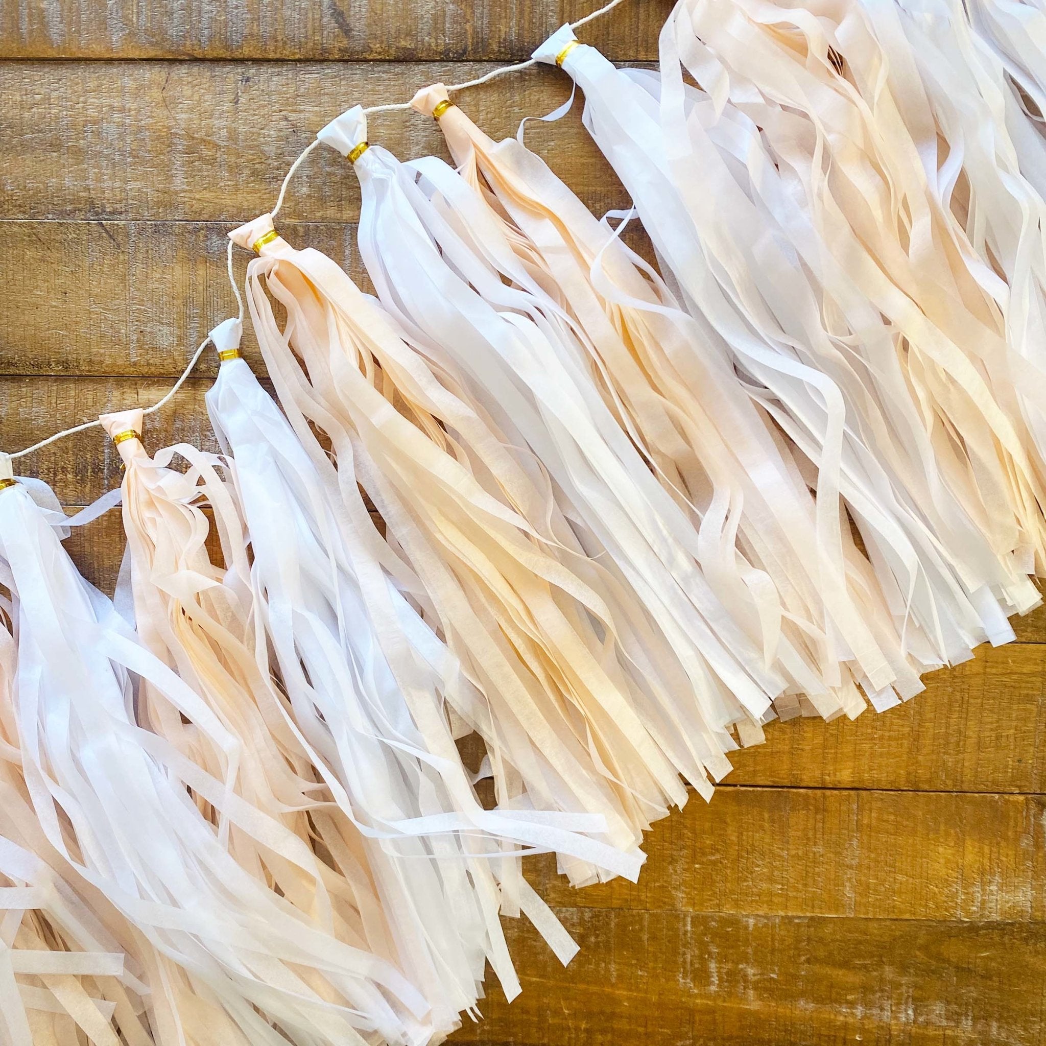 Boho White & Blush Paper Tassel Tail - Tassel DIY Garland Kit - Ellie's Party Supply