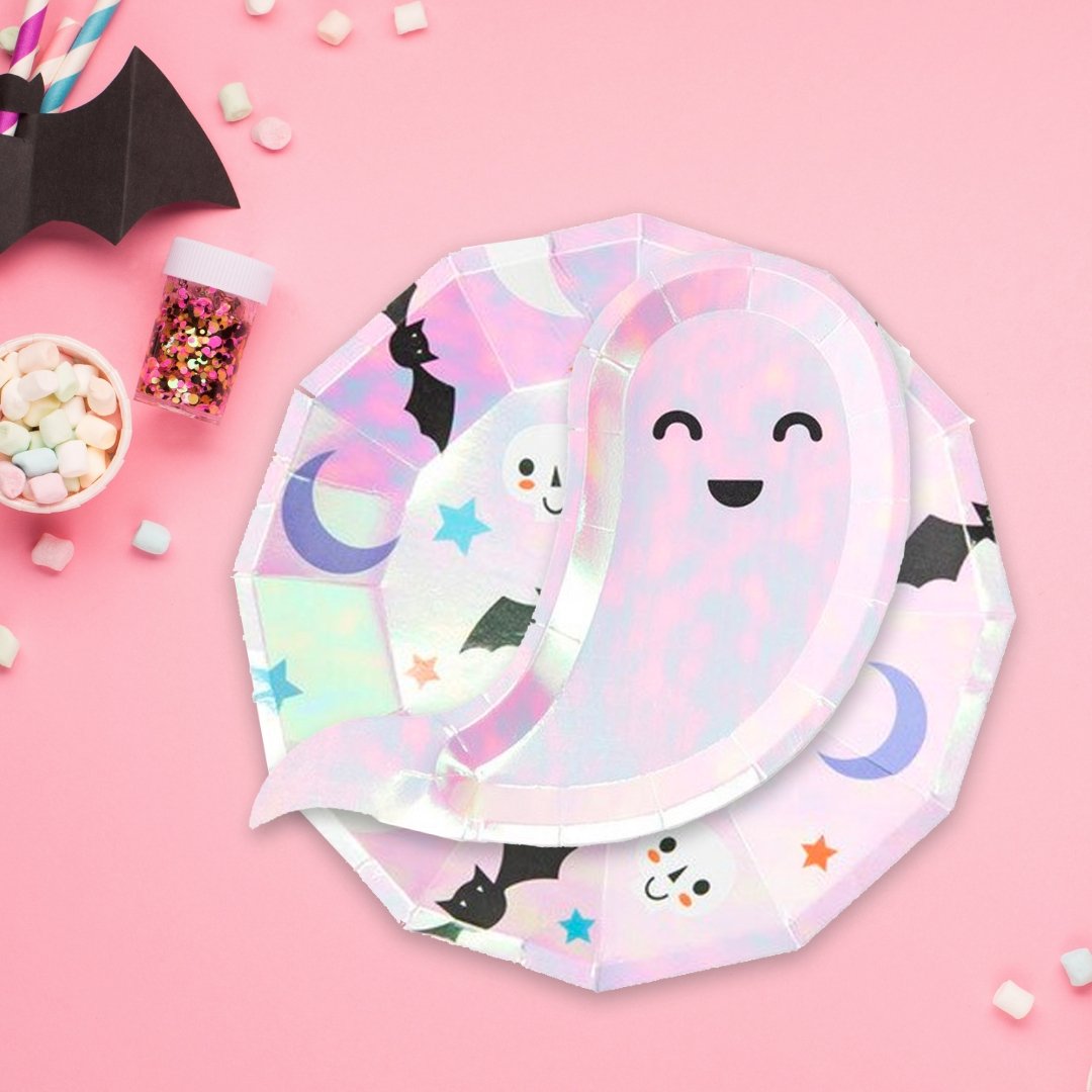 Cute Iridescent Shaped Halloween Icon Plates (Set of 8) - Ellie's Party Supply