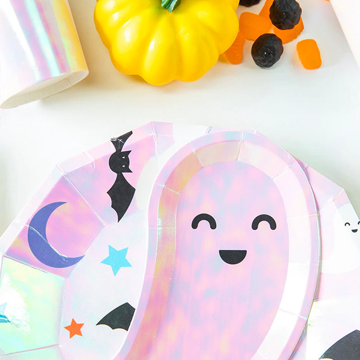 Cute Iridescent Shaped Halloween Icon Plates (Set of 8) - Ellie's Party Supply