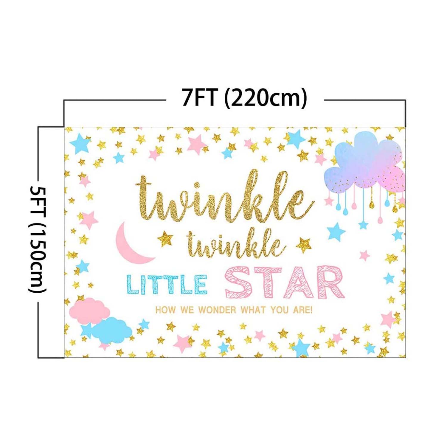 Gender Reveal Twinkle Little Star White Vinyl Backdrop (5x7 Foot) - Ellie's Party Supply