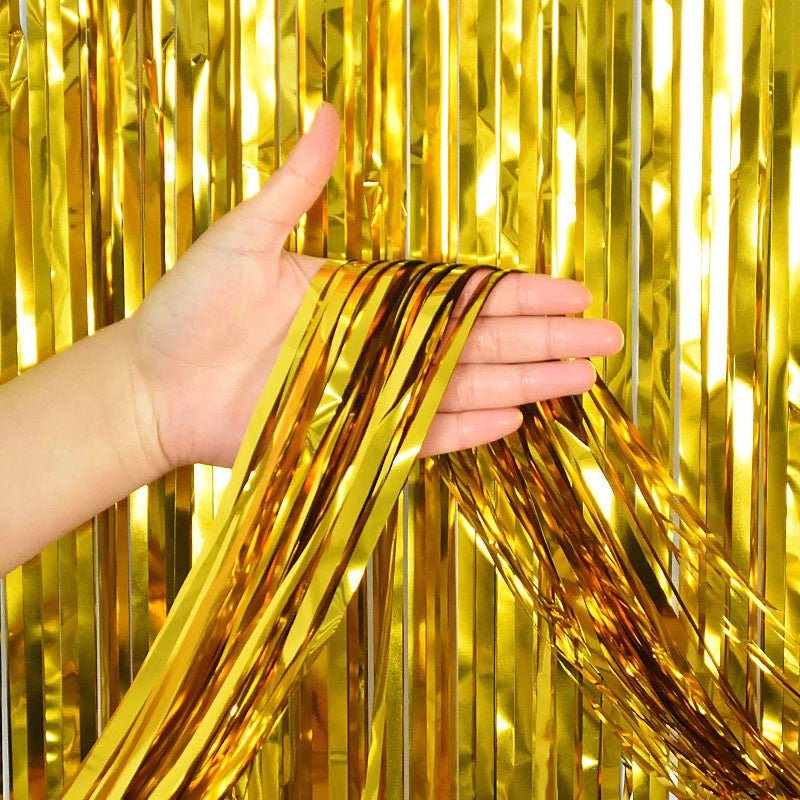 Gold Metallic Fringe Tinsel Curtain Backdrop - Ellie's Party Supply