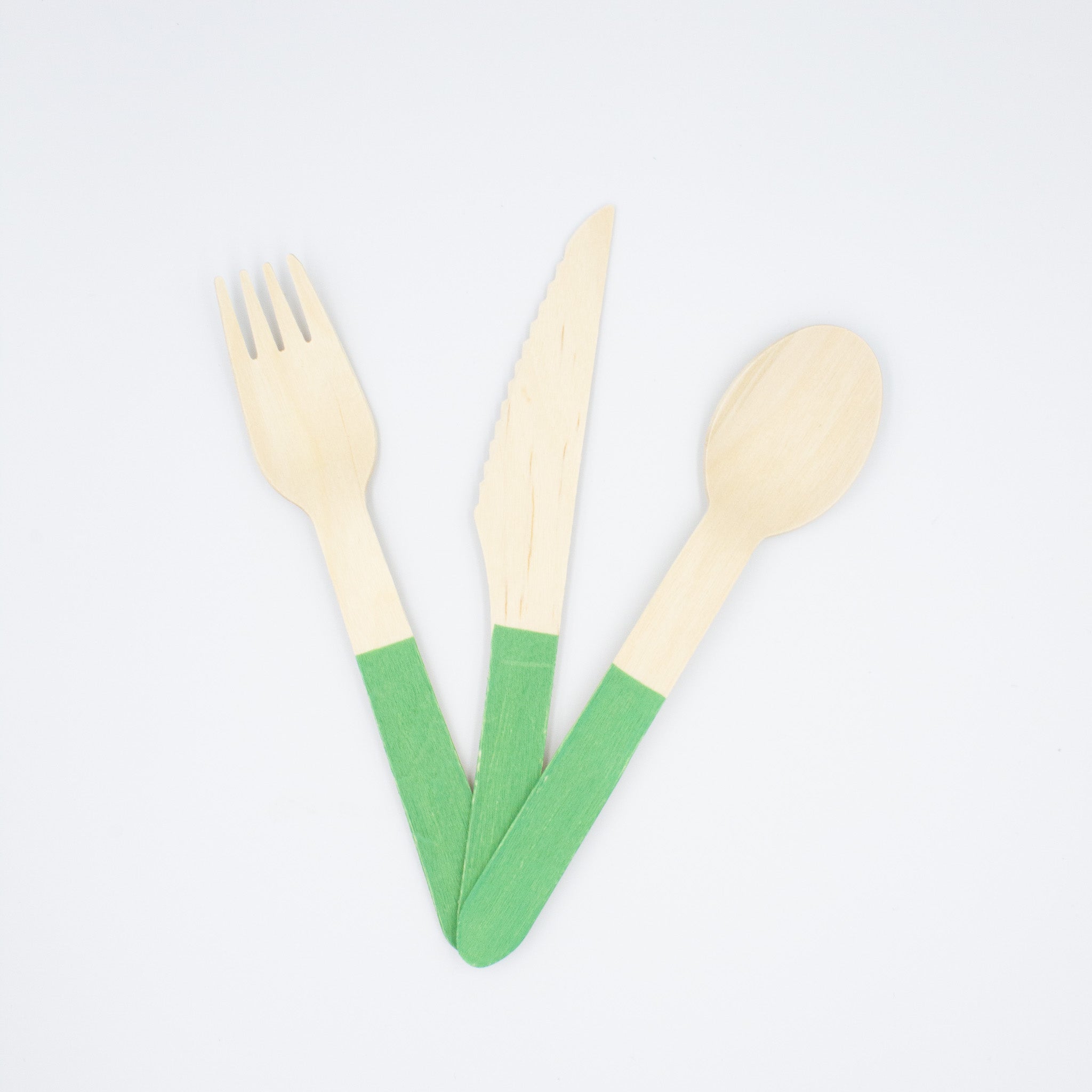 Green Wooden Utensils - Spoon, Fork, Knife (Set of 24) - Ellie's Party Supply