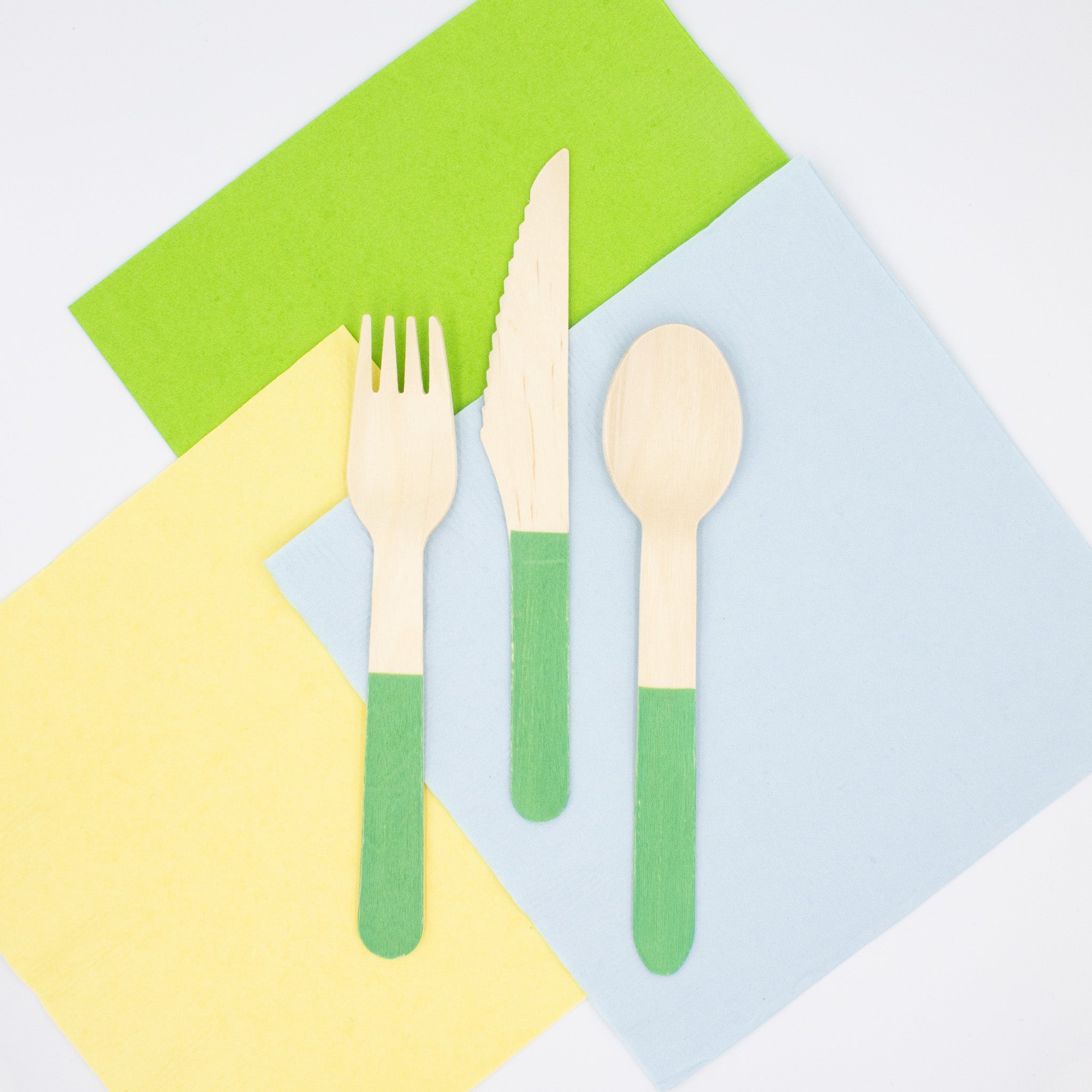 Green Wooden Utensils - Spoon, Fork, Knife (Set of 24) - Ellie's Party Supply