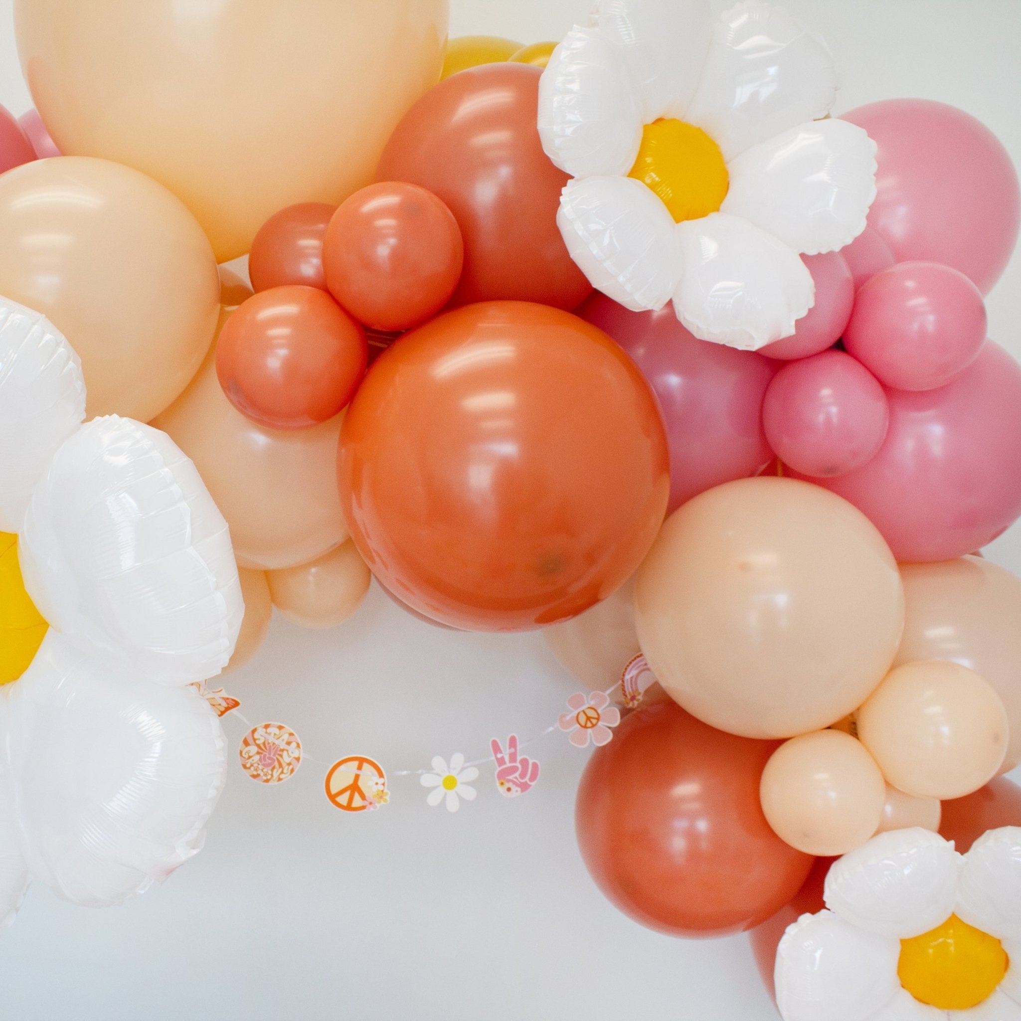 Groovy Balloon Arch - Burnt Orange, Mustard, and Pink Balloon Garland Kit - Ellie's Party Supply