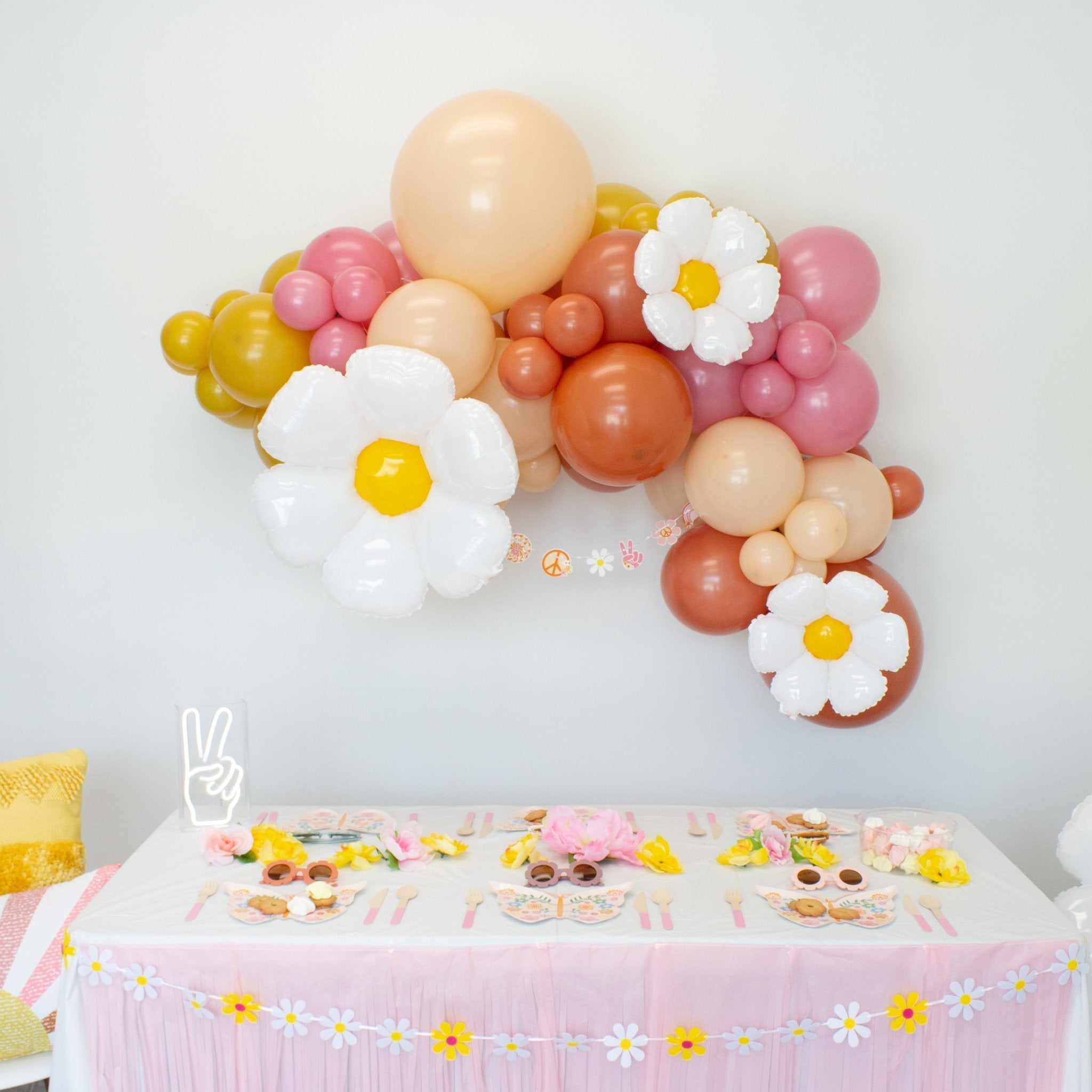 Groovy Balloon Arch - Burnt Orange, Mustard, and Pink Balloon Garland Kit - Ellie's Party Supply