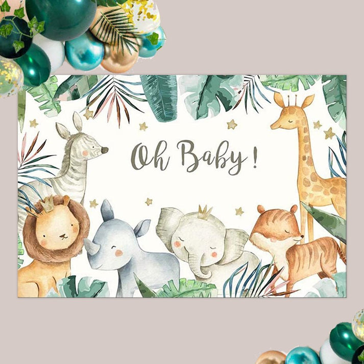 Oh Baby Jungle Baby Shower Backdrop from Ellie's Party Supply